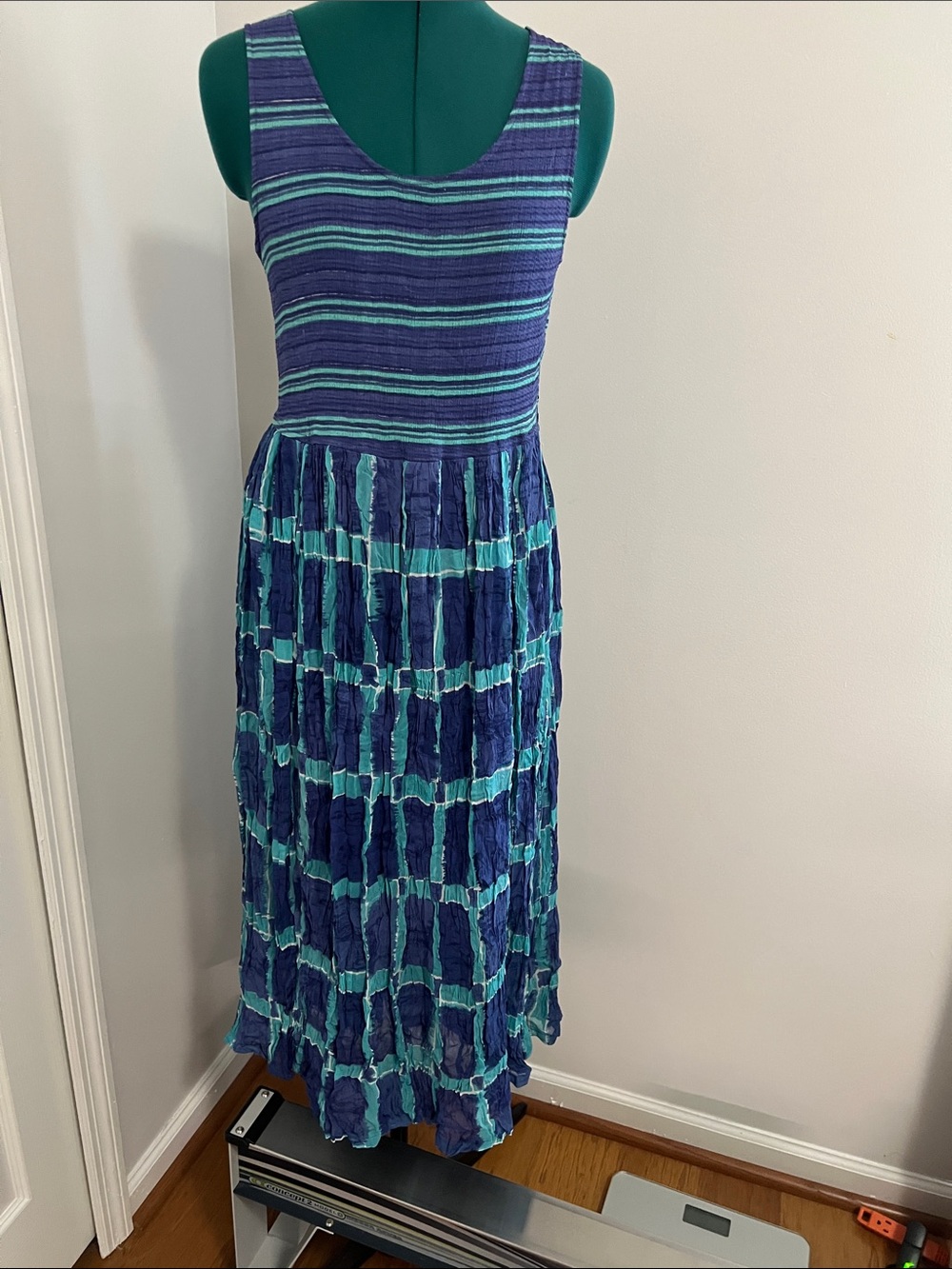 Sleeveless purple & Teal Striped Maxi Dress